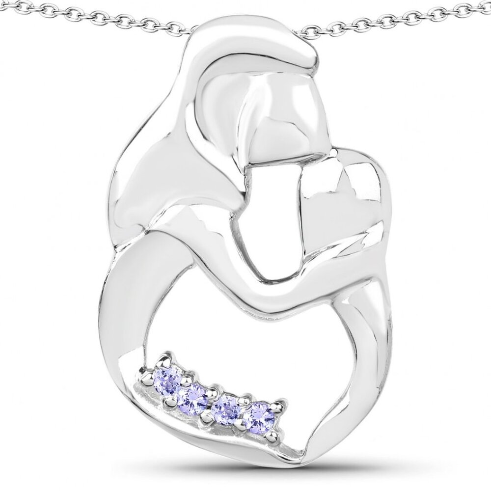 Mother & Child White Gold Plated & .14CTW Tanzanite Designer Necklace - Picture 1 of 6